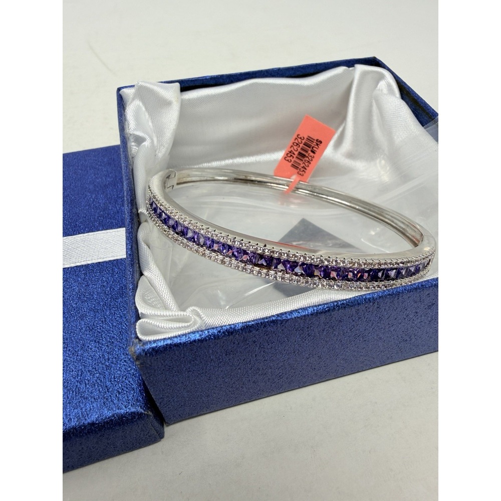 Shop LC Simulated Purple and White Diamond Bangle Bracelet in Silvertone 5080